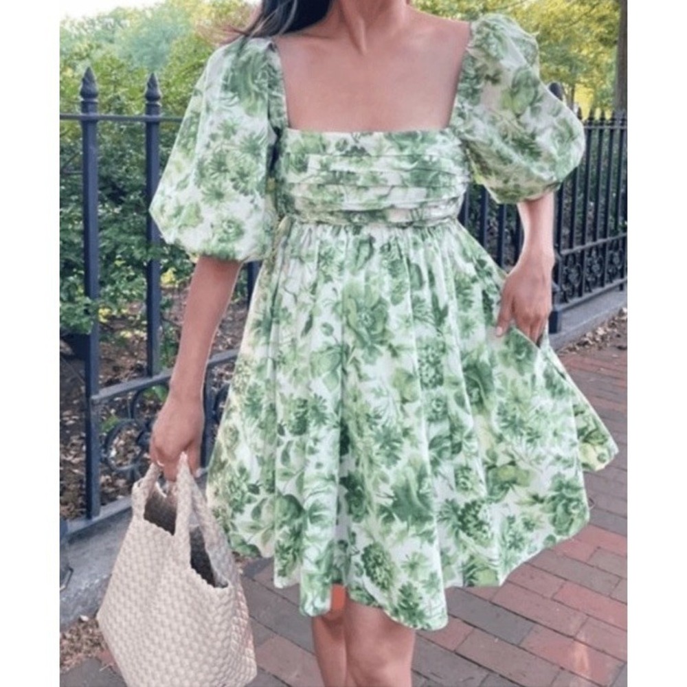 Abercrombie & Fitch Sz XSP Green Emerson Floral Ruched Puff Sleeve Dress NWT$80